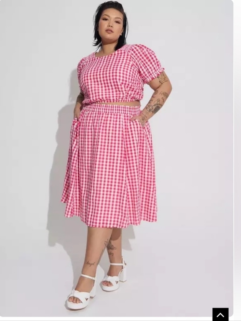 Torrid Midi Seersucker Smocked Skirt Set Pink Gingham 00X